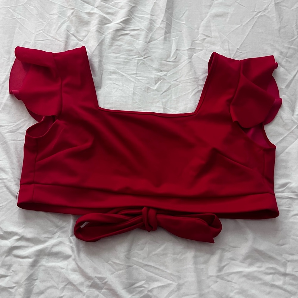 SHEIN Cherry Red Ruffle Sleeve Blouse